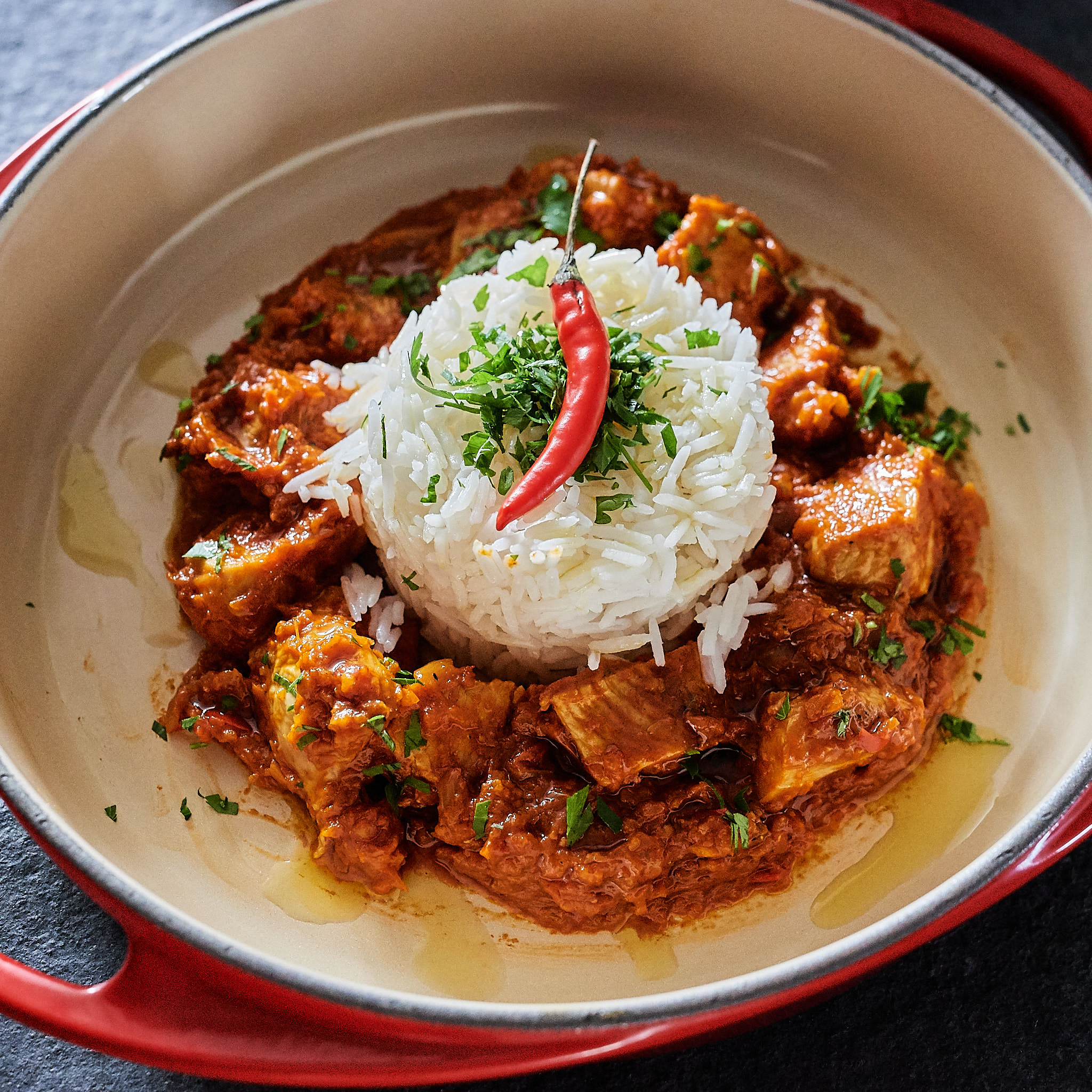 Karree ohne Schwarte vom Strohschwein Feines Geschnetzeltes mit Schweinekarree und Reis