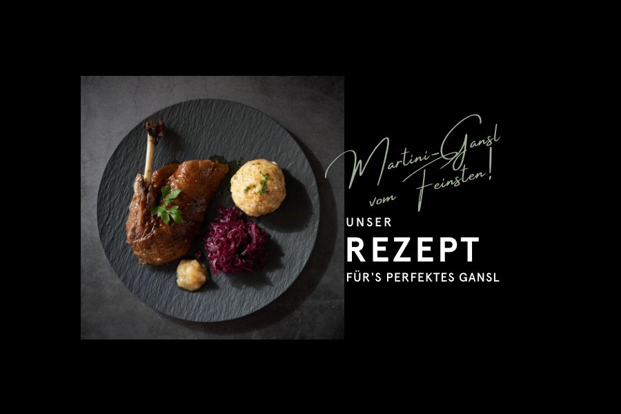 Martini Gansel serviert mit Knödel und Rotkraut